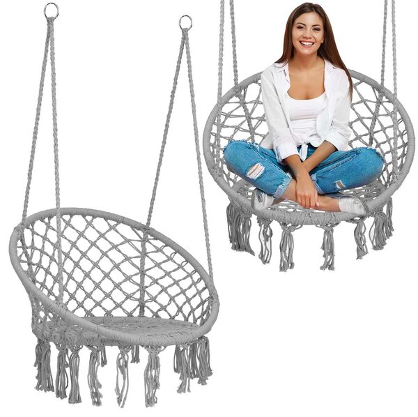 Sofotel Boho makramé Függőszék párnával, 150kg - Szürke