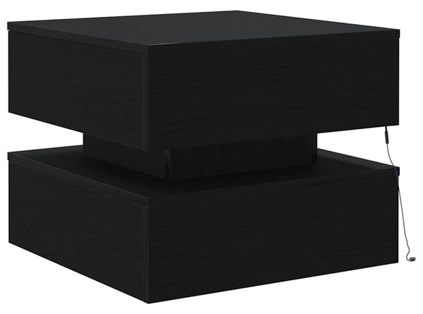 Fekete tölgyszínű dohányzóasztal LED-lámpákkal 50 x 50 x 40 cm