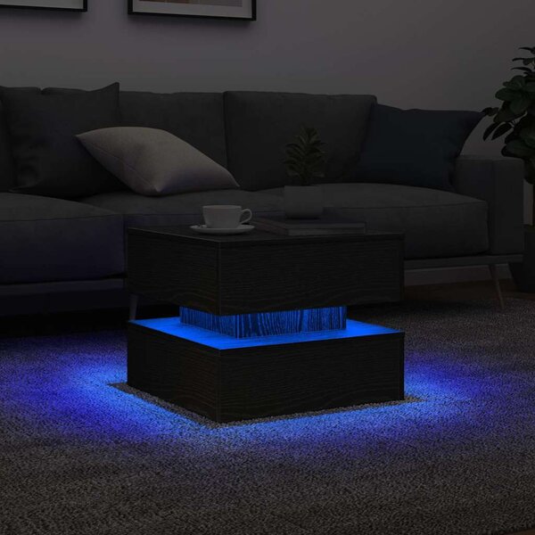 Fekete tölgyszínű dohányzóasztal LED-lámpákkal 50 x 50 x 40 cm
