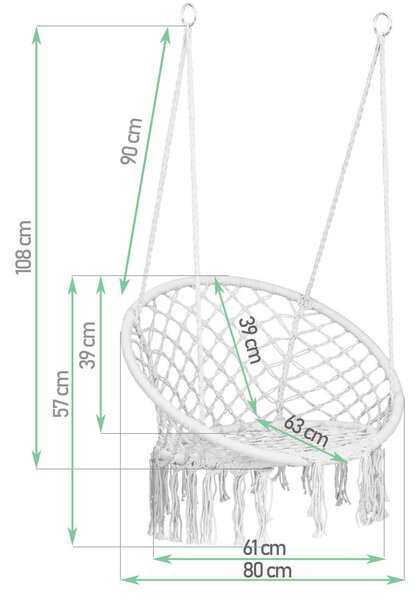 Sofotel Boho makramé Függőszék párnával, 150kg - Szürke