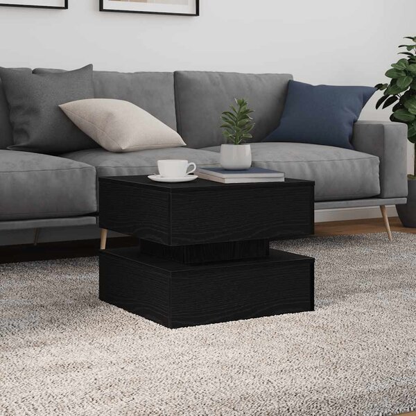 Fekete tölgyszínű dohányzóasztal LED-lámpákkal 50 x 50 x 40 cm