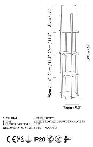 Shelf Lamp 8113 fekete-réz fém és szövet polcos állólámpa