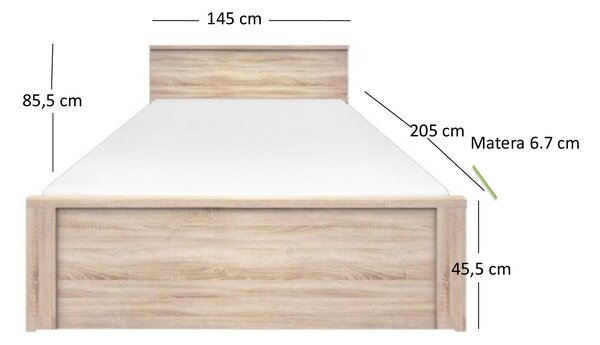 Franciaágy 140 cm Noella (sonoma tölgy) (matrac és ágyrács nélkül)