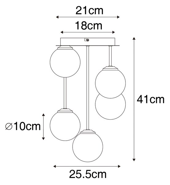 Modern mennyezeti lámpa fekete opál üveggel 5 lámpás - Athén