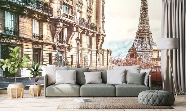 Tapéta kilátás az Eiffel toronyra párizsi utcából