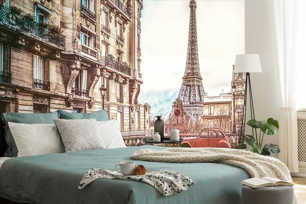 Tapéta kilátás az Eiffel toronyra párizsi utcából