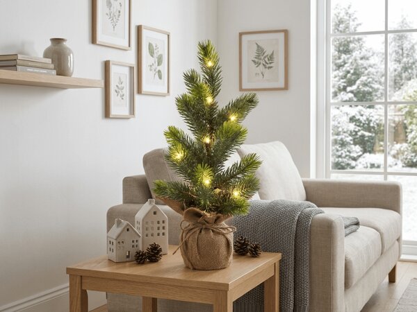Műfenyő LITTLE SPRUCE LED világítással, 37 cm