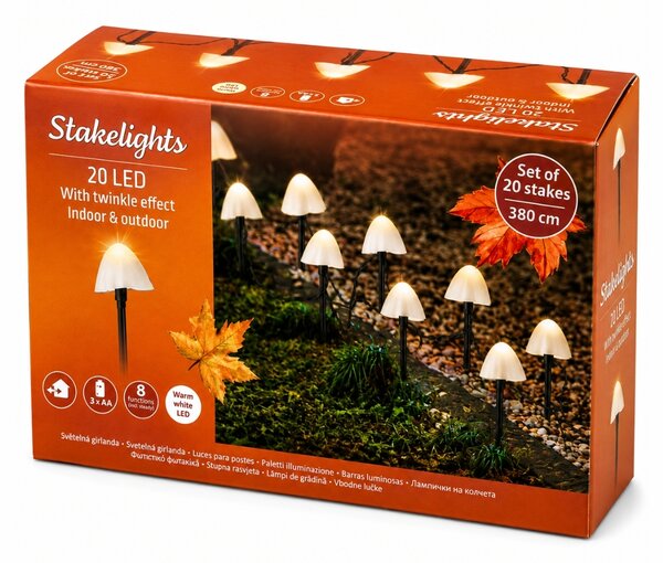 Kerti LED lámpák MUSHROOMS 20 db, 380 cm