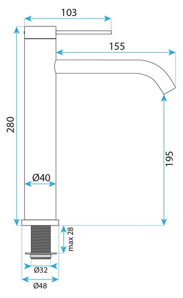 Rea Rivo, magas mosdócsaptelep, magasság: 280 cm, matt arany, REA-B9321
