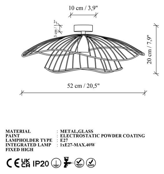 Mantar 6502-P arany fém függőlámpa, Ø52 cm