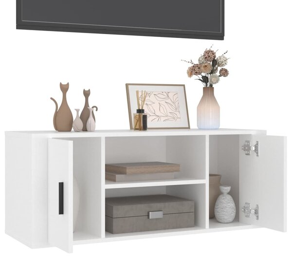 Fehér szerelt fa TV-szekrény 100 x 35 x 40 cm