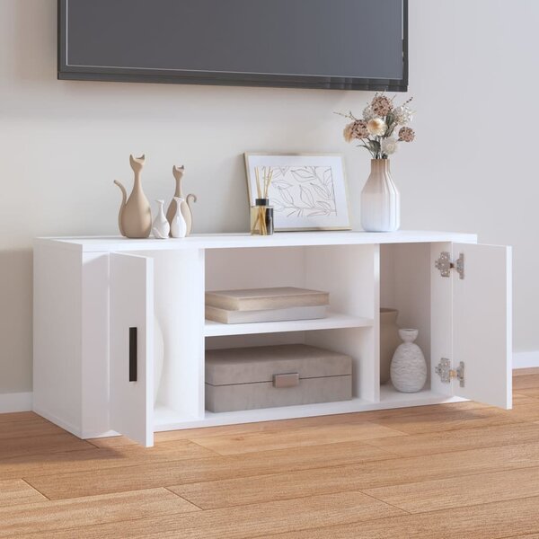 Fehér szerelt fa TV-szekrény 100 x 35 x 40 cm