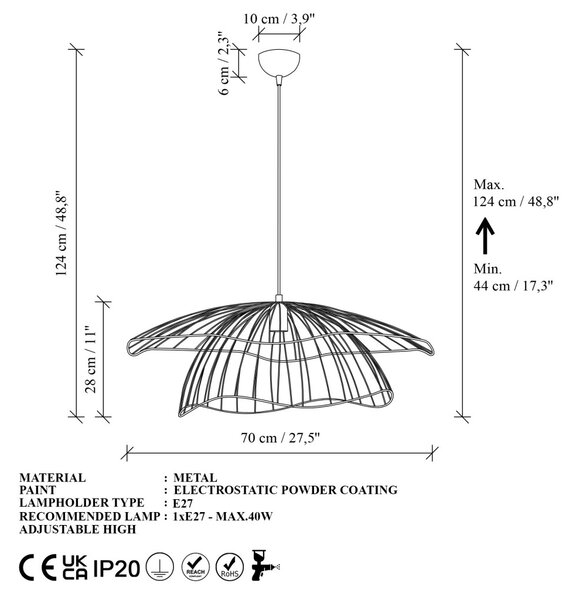 Mantar 6503-XL arany fém függőlámpa, Ø70 cm