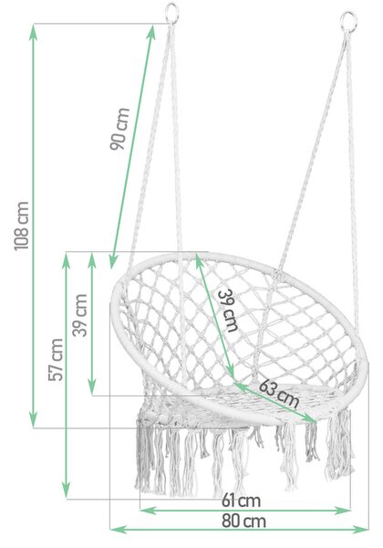 Sofotel Boho makramé Függőszék párnával, 150kg - Bézs
