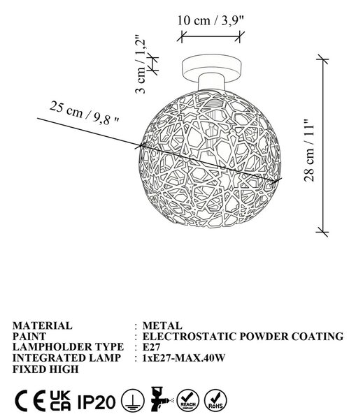Selcuklu MR-785-M-P fekete fém függőlámpa, Ø25 cm