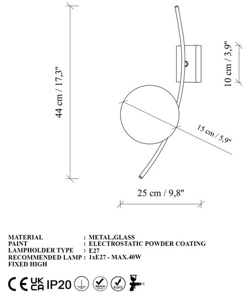 Hilal 3822 arany fém falilámpa