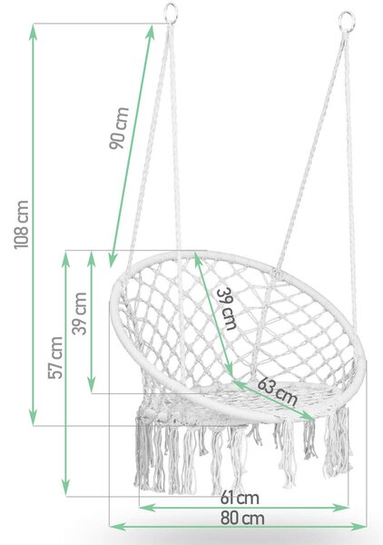 Sofotel Boho makramé Függőszék párnával, 150kg - Fekete