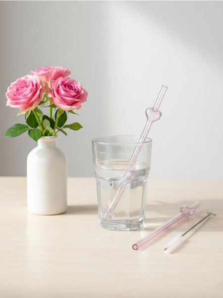 Sinsay - Üveg szívószálak szív mintával és tisztítókefével 3 pack - rózsaszín