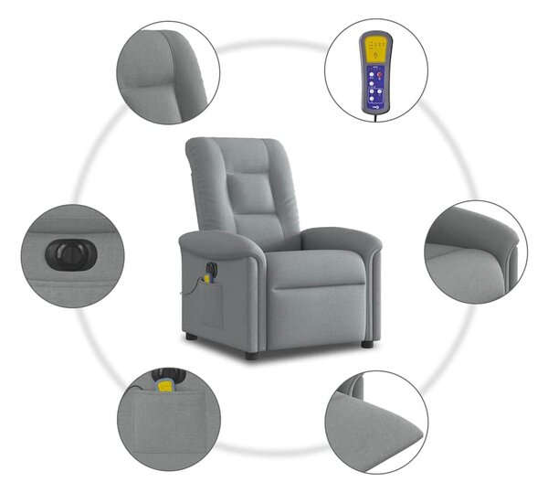 Világosszürke szövet dönthető elektromos masszázsfotel