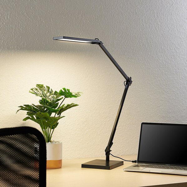 Asztali lámpa Lindby, Antisa, dimmable, Fekete, Dolgozószoba / iroda, Műanyag, Modern