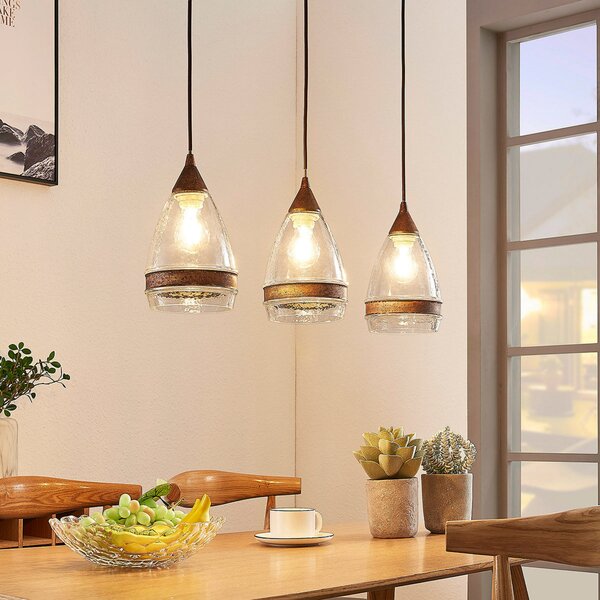 Függőlámpa Lindby, Millina, dimmable, Barna / Rozsdabarna, Konyha, Üveg, Antik