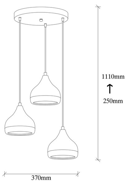 Yıldo 6871 fekete-réz fém függőlámpa, Ø37 cm, 3 izzós