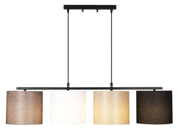 Valiz 4721 fekete-fehér-krém-barna fém és szövet függőlámpa, 110 x 25 cm, 4 izzós