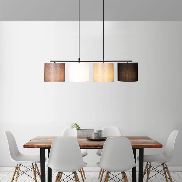 Valiz 4721 fekete-fehér-krém-barna fém és szövet függőlámpa, 110 x 25 cm, 4 izzós