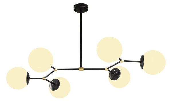 Damar 6321 fekete-fehér vas és üveg függőlámpa, 100 x 52 cm, 6 izzós