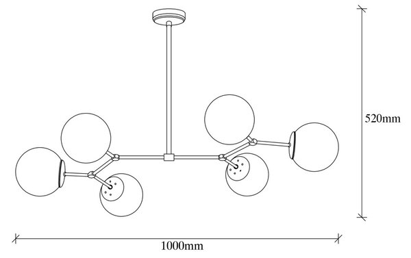 Damar 6321 fekete-fehér vas és üveg függőlámpa, 100 x 52 cm, 6 izzós