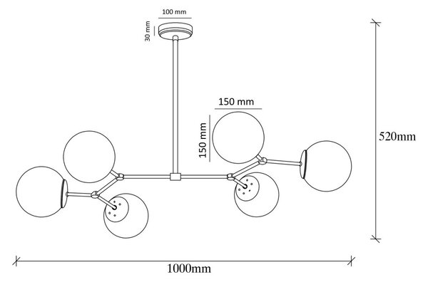 Damar 6321 fekete-fehér vas és üveg függőlámpa, 100 x 52 cm, 6 izzós