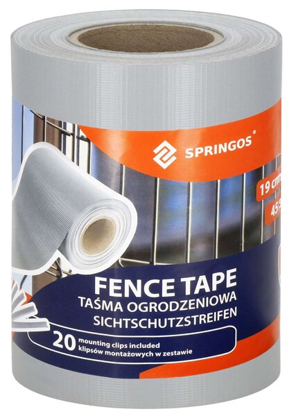 Springos kerítésszalag, 19cmx35m, 450g/m2, 20 db rögzítőkapocs - Világosszürke
