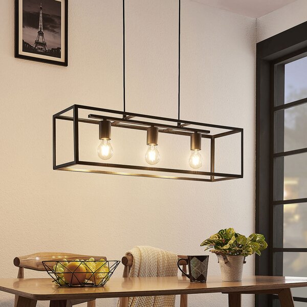 Függőlámpa Lindby, Emily, dimmable, Fekete, Konyha, Fém, Modern