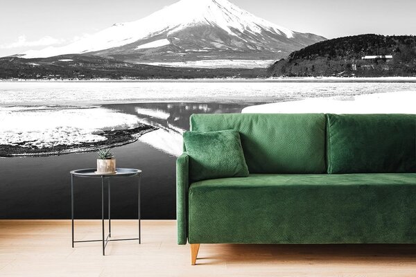 Fotótapéta japán Fuji hegy fekete fehérben