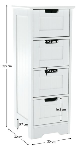 KONDELA 4-fiókos komód, fehér, ATENE TYP 7
