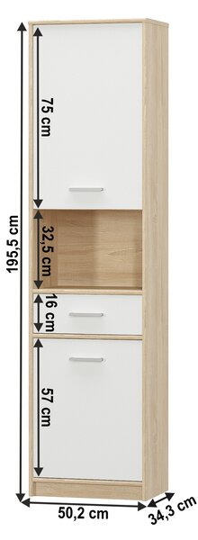 KONDELA Könyvespolc 2D1S, fehér/tölgy sonoma, TEYO