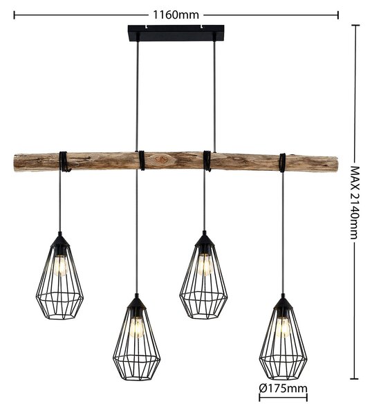 Függőlámpa Lindby, Eldarion, dimmable, Fa, Nappali, Fém, Modern