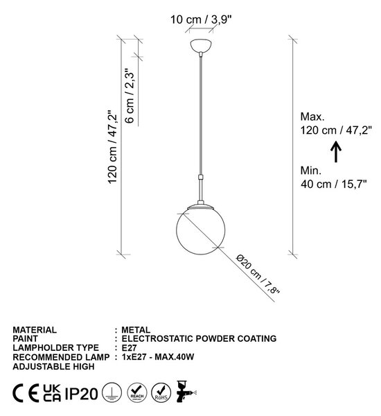 Orbital 20-14042 arany fém függőlámpa, Ø20 cm