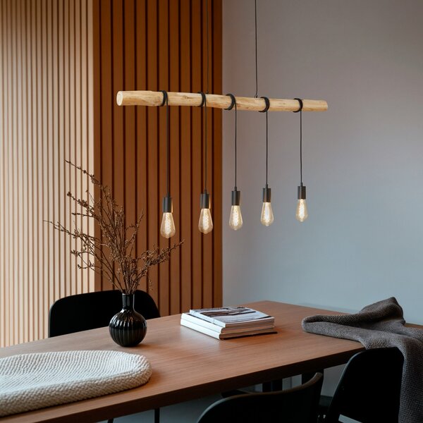 Függőlámpa Lindby, Rom, dimmable, Fa, Nappali, Fa, Modern