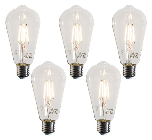 5 darabos E27 LED Filament Izzókészlet ST64 Átlátszó 4W 470 lm 2700K