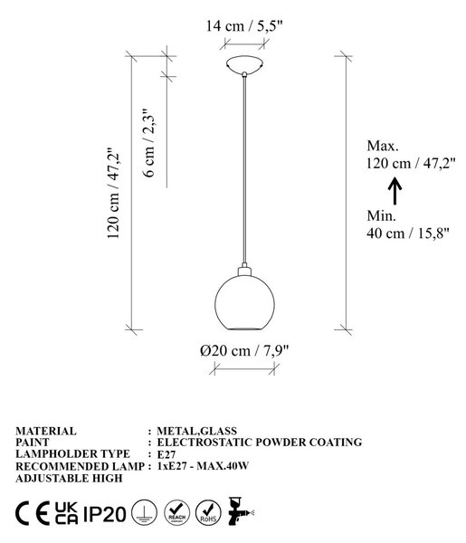 Benek 20-14302 kék fém függőlámpa, Ø20 cm