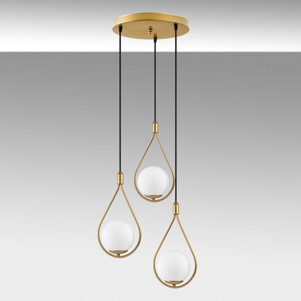 Mudoni MR-938-2 arany fém és üveg 3 izzós függőlámpa, Ø46 cm