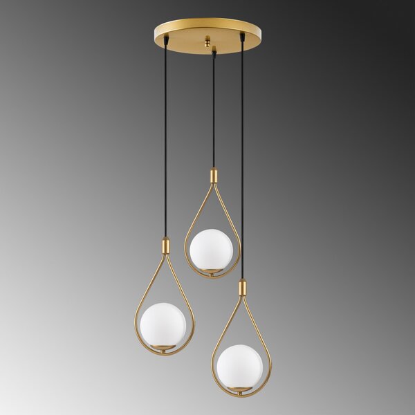 Mudoni MR-938-2 arany fém és üveg 3 izzós függőlámpa, Ø46 cm