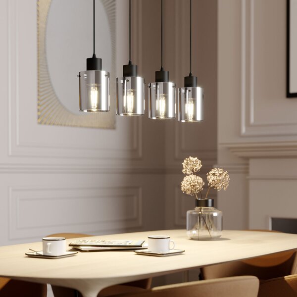 Függőlámpa Lindby, Kourtney, dimmable, Fekete, Nappali, Üveg, Modern