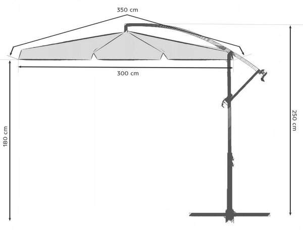 Plonos Összecsukható kerti Napernyő 6 részes , 350cm átmérőjű, 13kg - Szürke