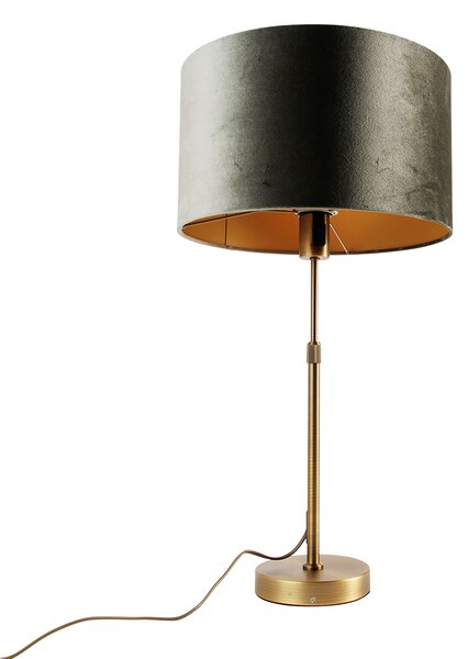 Bronz asztali lámpa zöld bársonyernyővel 35 cm - Parte