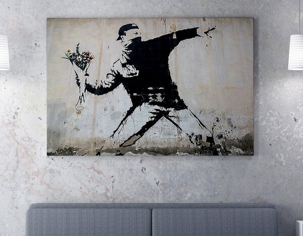 WY18 Banksy Virágdobáló vászonkép, 50 x 70 cm