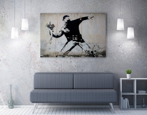 WY18 Banksy Virágdobáló vászonkép, 50 x 70 cm