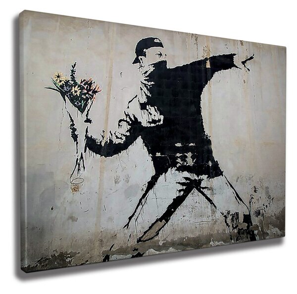 WY18 Banksy Virágdobáló vászonkép, 50 x 70 cm