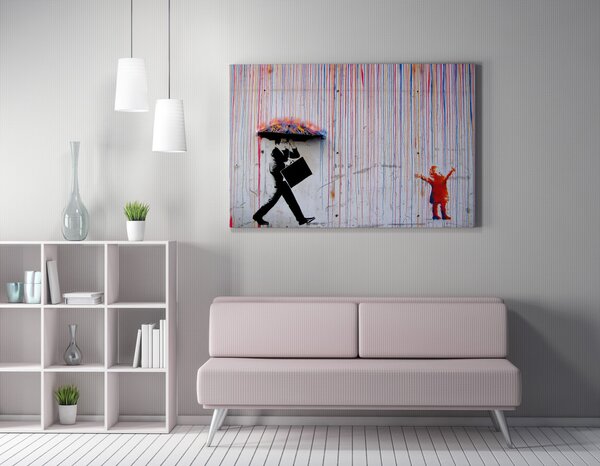 WY64 Banksy Színes eső vászonkép, 50 x 70 cm